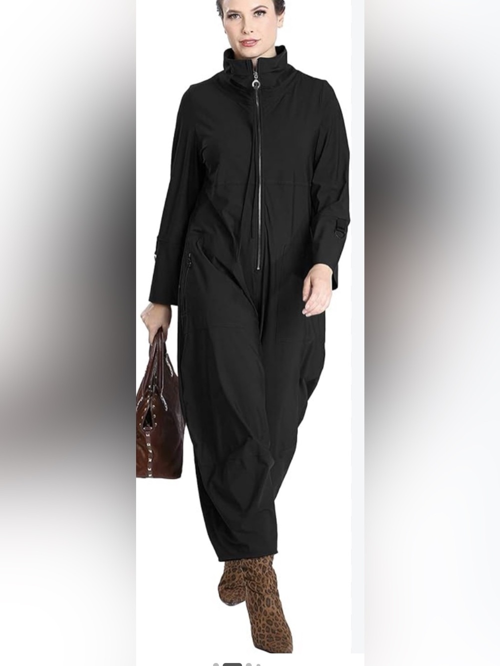 Black Long Sleeve Women's jumpsuit with Zip Detail